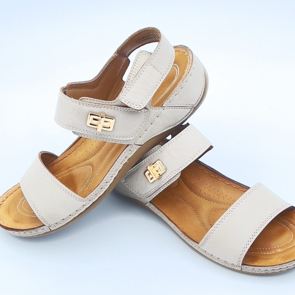Flex Step Sandals Comfort Rossy Open Toe Adjustable Back Brown, Women's, Sz 8.5